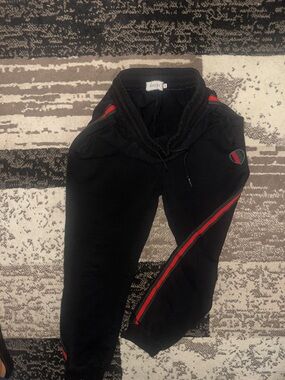 Black Joggers with Red and Green Web Stripe